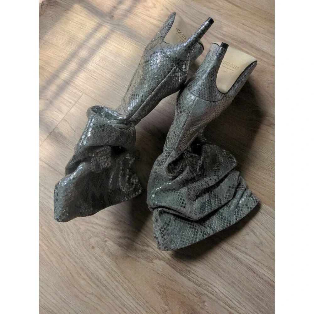 Paris Texas Metallic Python Snake Silver Slouchy Boots - Picture 10 of 12